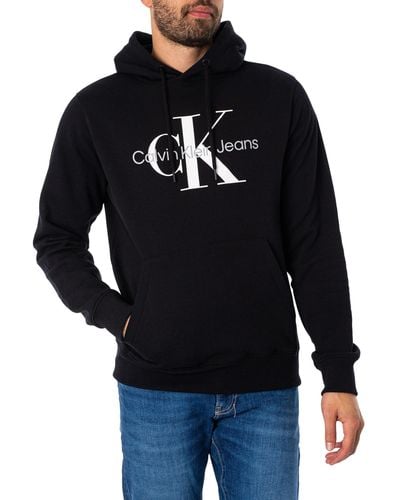 CALVIN KLEIN JEANS - Men's black off-placed monogram hoodie 