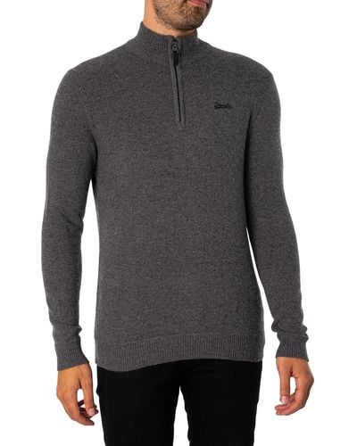 Superdry Essential Henley Emb Knit - Gray