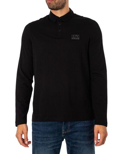 Armani Exchange Box Logo Longsleeved Polo Shirt - Black