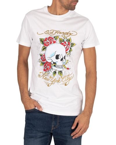 Ed Hardy Skull Rose Caviar T-shirt - White