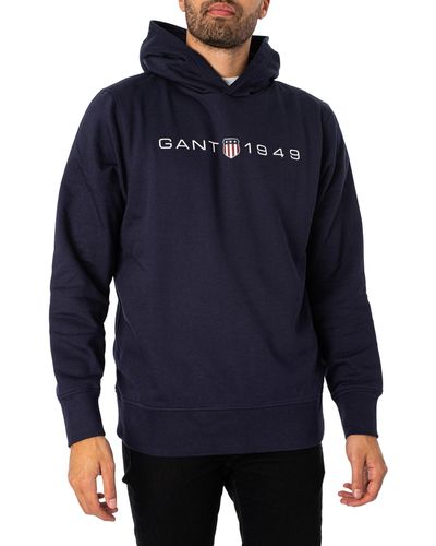 Sudadera Regular Fit De Mezcla De Algodón Con Capucha Bleu Nuit Gant -  Hombre