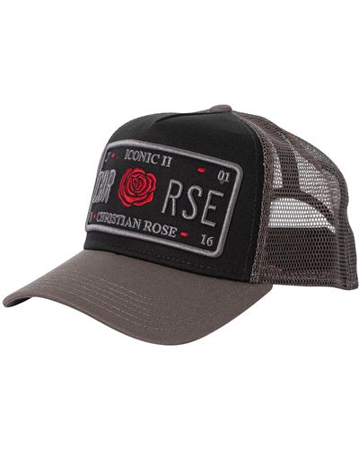 Christian Rose Iconic Ii Red Rose Trucker Cap - Black