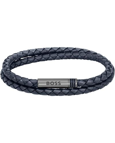BOSS Ares Leather Rope Bracelet - Blue
