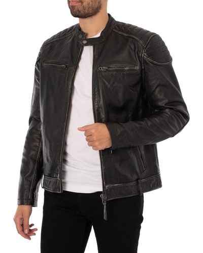Superdry Heritage Leather Moto Racer Jacket - Black