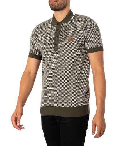 Trojan Pattern Fine Gauge Polo Shirt - Grey