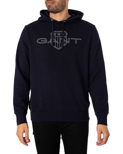 GANT Graphic Logo Pullover Hoodie - Blue