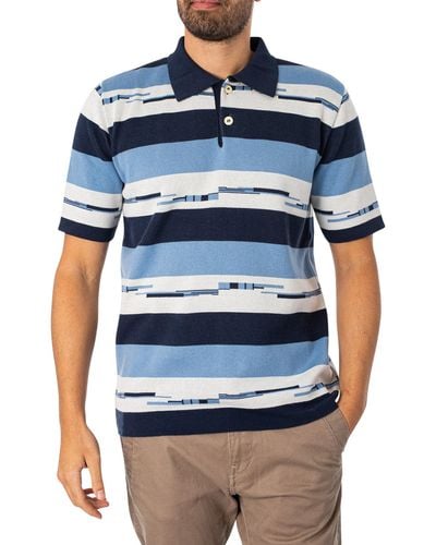 Far Afield Kier Pixel Stripe Polo Shirt - Blue