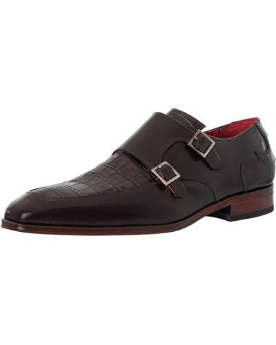 Jeffery West Crocco Leather Monk Shoes - Brown