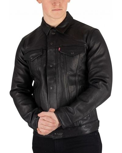Levi's Type 3 Black Leather Trucker Jacket