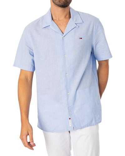 Tommy Hilfiger Linen Blend Camp Shortsleeved Shirt - Blue