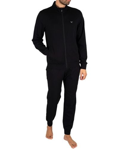 Emporio Armani Chest Logo Zip Through Pajama Set - Black