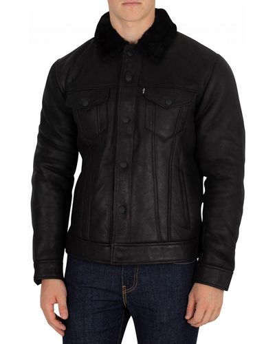 Levi's Black The Shearling Trucker Leather Jacket