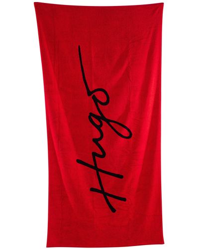 HUGO Handwritten Logo Towel - Red