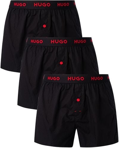 HUGO 3 Pack Woven Boxer Shorts - Black