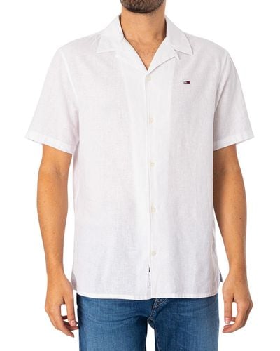 Tommy Hilfiger Linen Blend Camp Shortsleeved Shirt - White