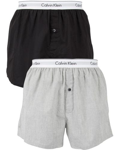 Calvin Klein 2 Pack Logo Slim Fit Woven Boxers - Grey