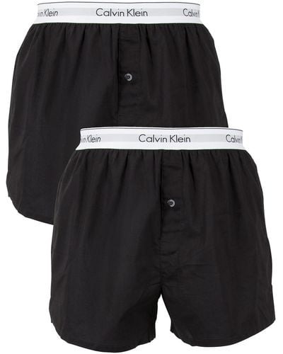 Calvin Klein 2 Pack Logo Slim Fit Woven Boxers - Black