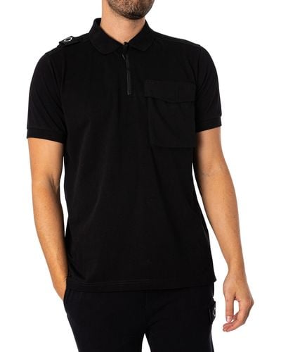 Ma Strum Cargo Pocket Zip Polo Shirt - Black