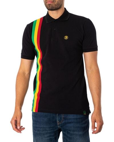 Trojan Racing Stripe Pique Polo Shirt - Black
