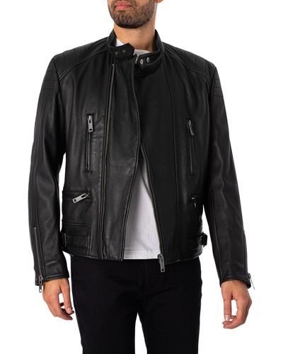 HUGO Lewis Leather Jacket - Black