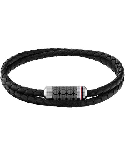 Tommy Hilfiger Wrap Braided Leather Bracelet - Black
