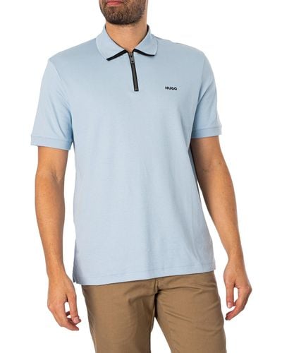 HUGO Dalomini Zip Polo Shirt - Blue