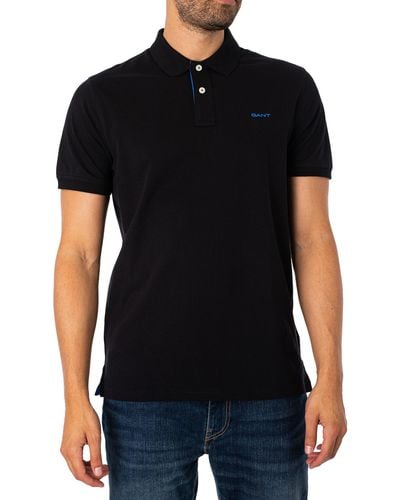 GANT Regular Contrast Pique Polo Shirt - Black