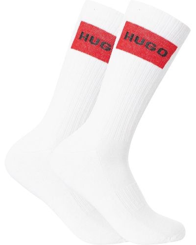 HUGO 2 Pack Rib Logo Socks - White