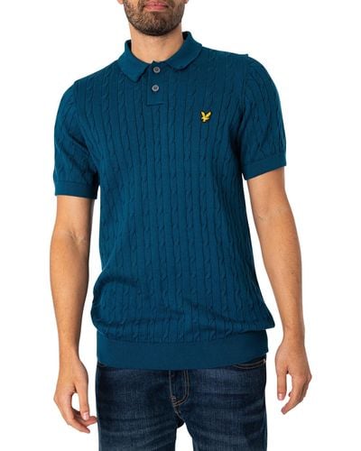 Lyle & Scott Cable Knitted Polo Shirt - Blue