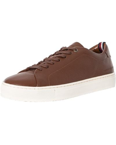 Tommy Hilfiger Premium Cupsole Grained Leather Trainers - Brown