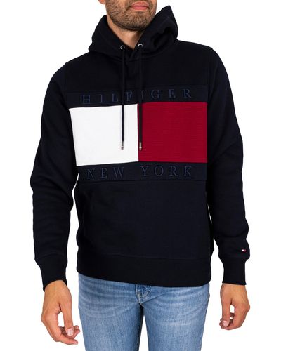Tommy Hilfiger Structure Flag Pullover Hoodie - Blue