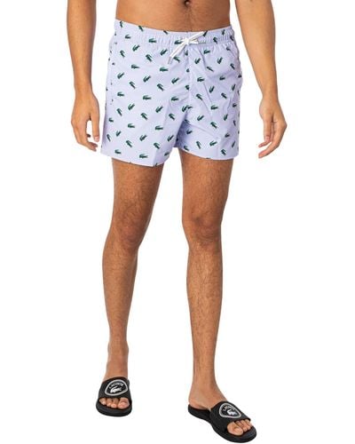 Lacoste Croc Pattern Swim Shorts - Blue