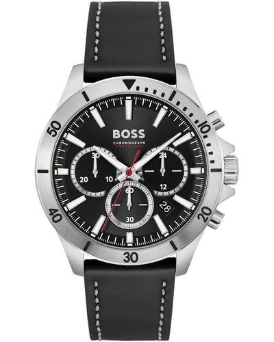BOSS Troper Leather Watch - Black