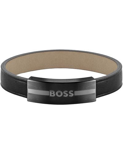 BOSS Luke Leather Bracelet - Black