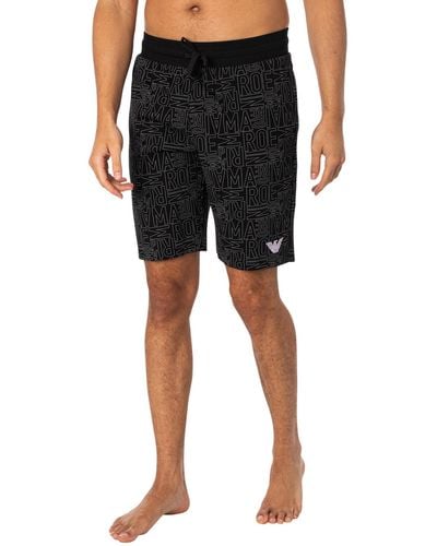 Emporio Armani Lounge Brand Pattern Sweat Shorts - Black