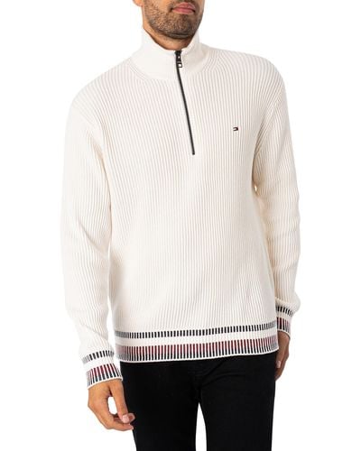 Tommy Hilfiger Shadow Rib Zip Mock Knit - White