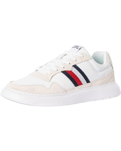 Tommy Hilfiger Light Cupsole Leather Mix Stripes Trainers - White