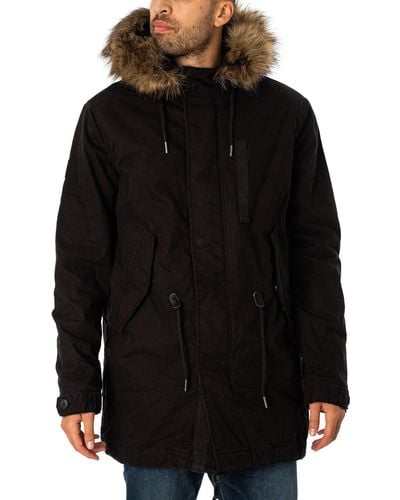 Superdry Vintage Military Faux Fur Parka Jacket - Black