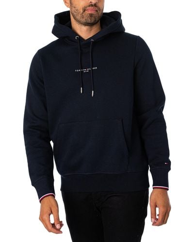 Tommy Hilfiger Logo Tipped Pullover Hoodie - Blue