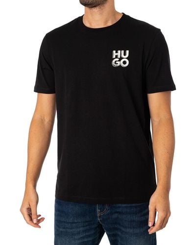 HUGO Cotton-jersey T-shirt With Decorative Reflective Logo - Black