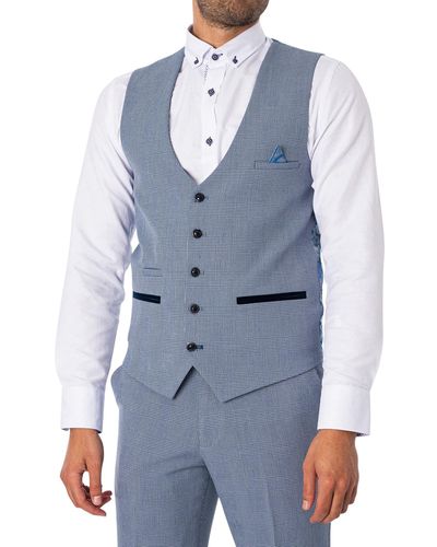 Marc Darcy Bromley Single Breasted Check Waistcoat - Blue