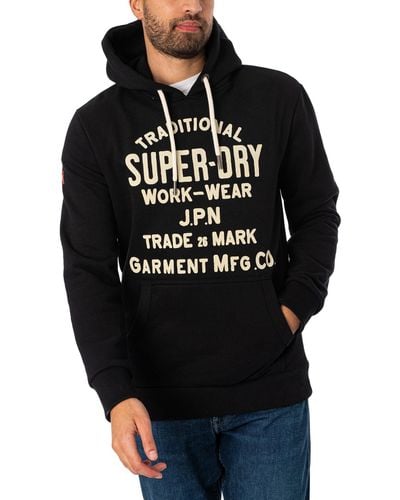 Superdry Workwear Flock Graphic Pullover Hoodie - Black