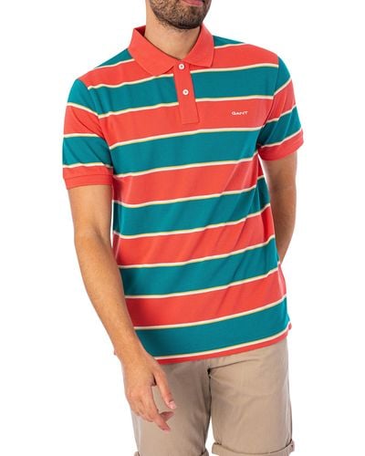 GANT Stripe Pique Polo Shirt - Red