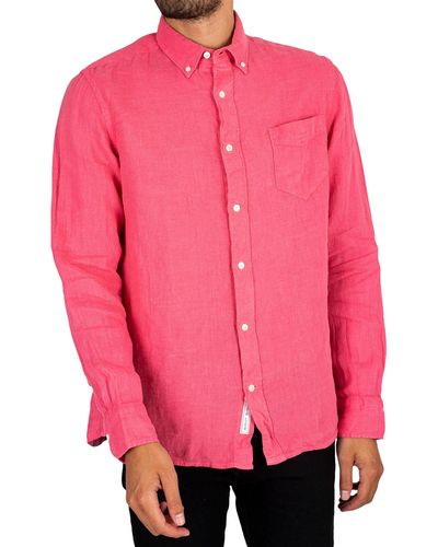 GANT Regular Fit Garment-dyed Linen Shirt - Pink