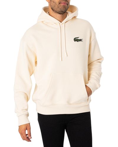Lacoste Loose Fit Organic Cotton Pullover Hoodie - Natural