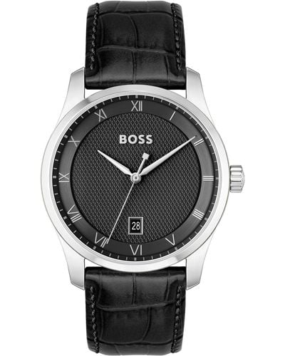 BOSS by HUGO BOSS Principle Leather Strap Watch - Black
