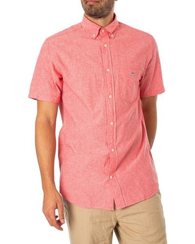 GANT Regular Cotton Linen Short Sleeved Shirt - Pink