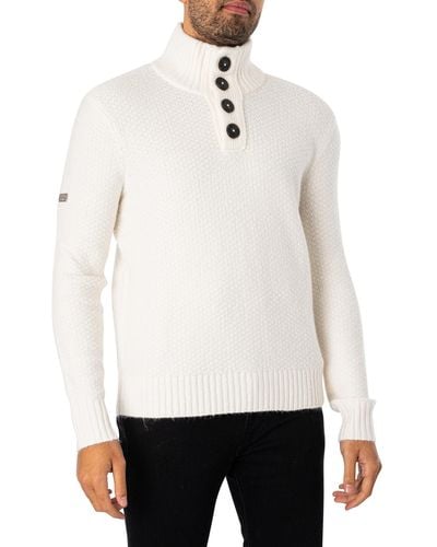 Superdry Chunky Button High Neck Knit - White