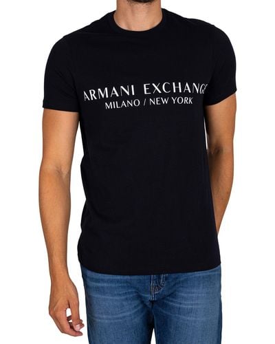 Armani Exchange Milano/new York Logo Tee - Blue