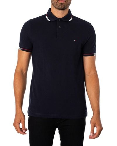 Cotton-blend Slim Hilfiger Tommy Hilfiger Lyst Men Blue Shirt for | Cuff Polo Fit in
